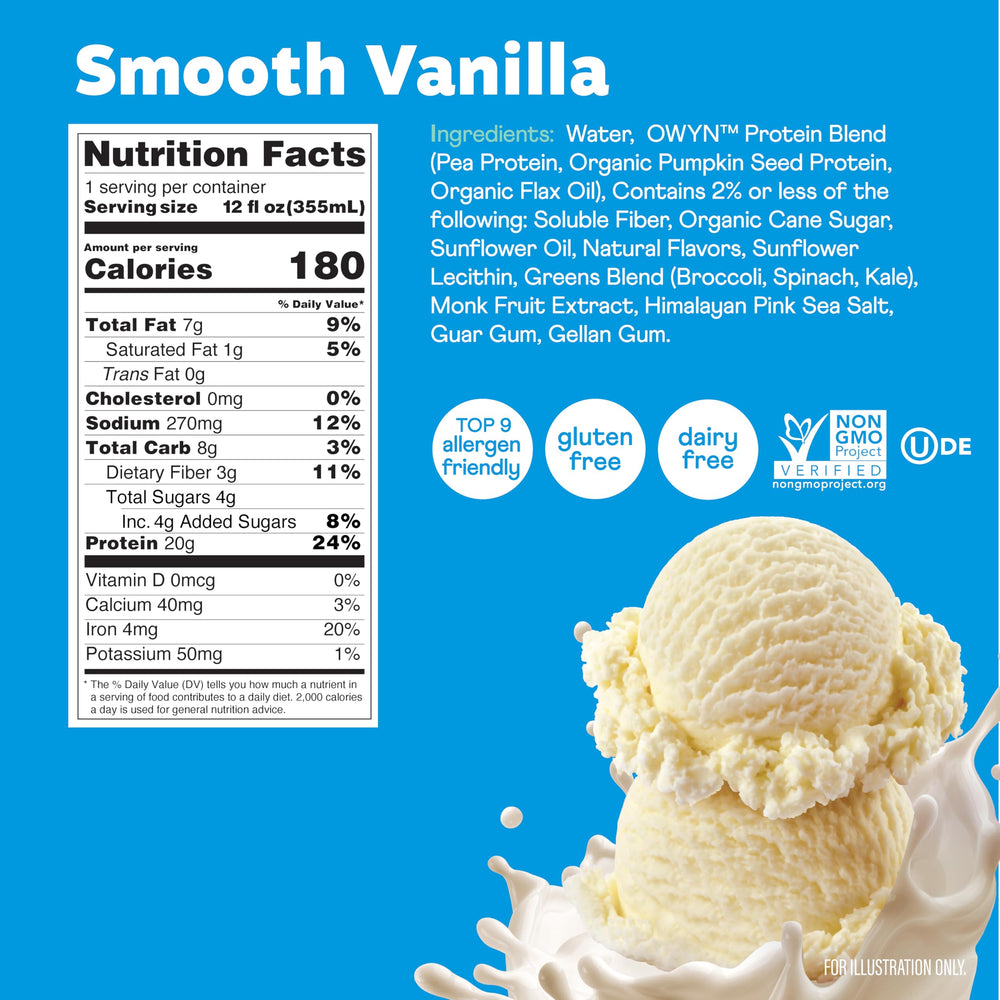 OWYN comparación de tamaño junto a un vaso para visualizar la porción