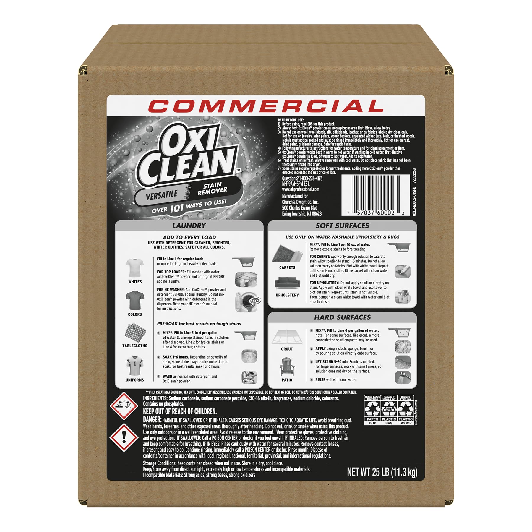 OxiClean caja 25 lb frontal mostrando el empaque profesional y ahorro