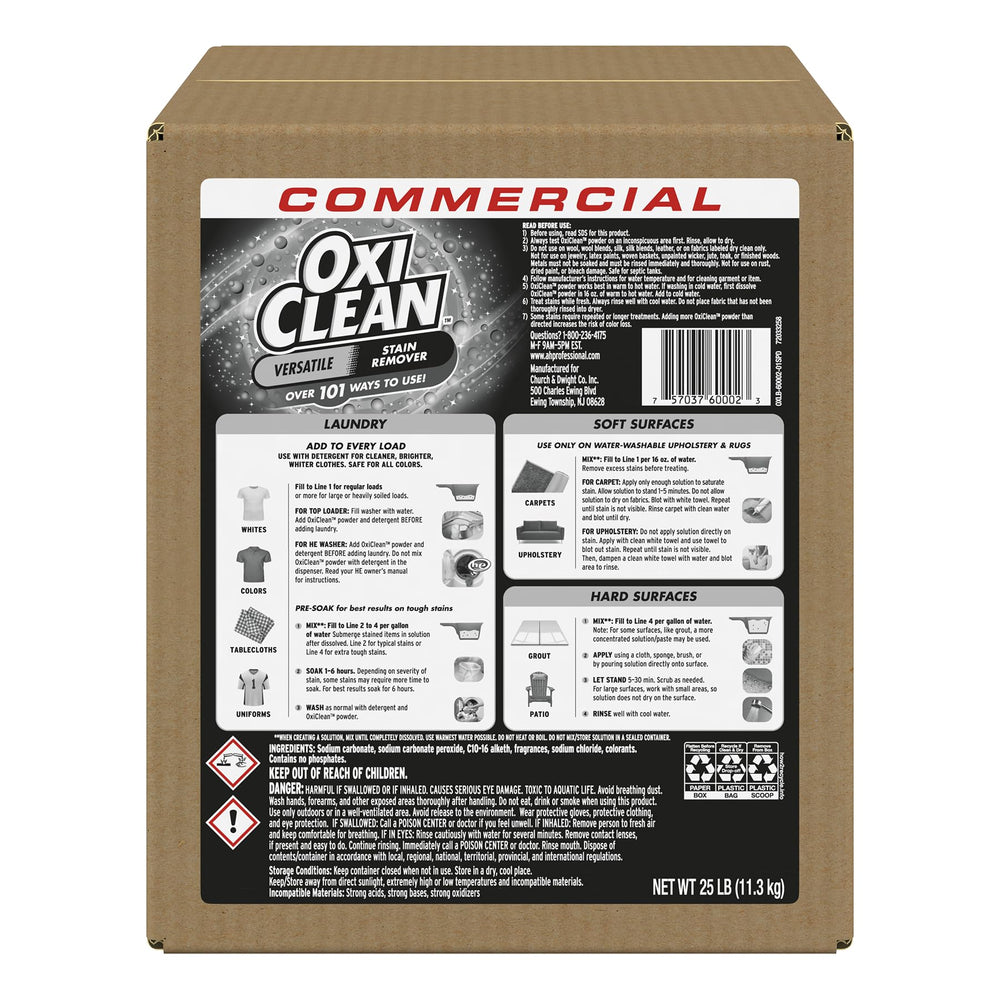 OxiClean caja 25 lb frontal mostrando el empaque profesional y ahorro