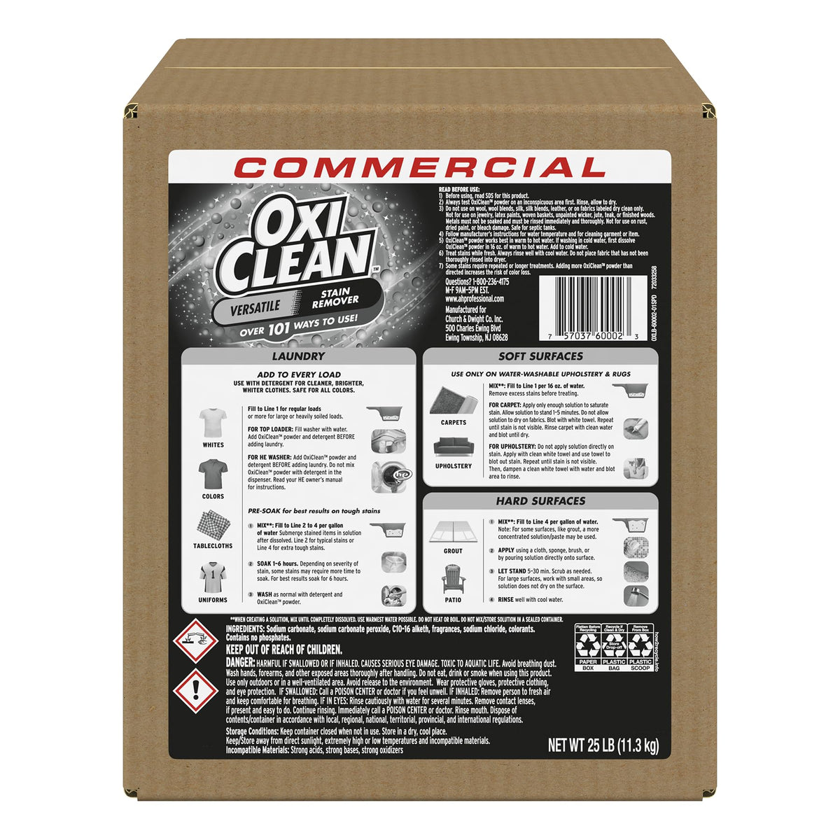 OxiClean caja 25 lb frontal mostrando el empaque profesional y ahorro