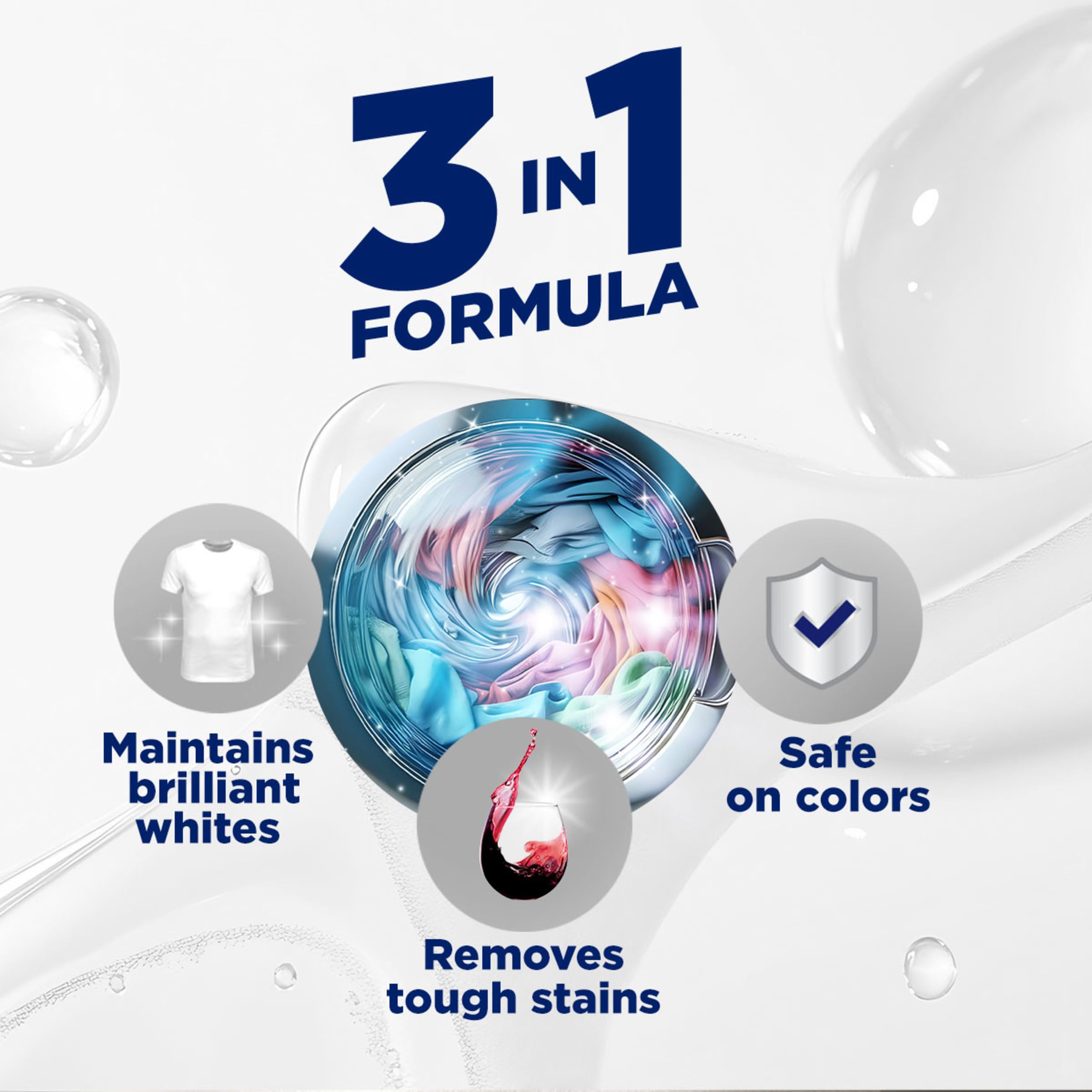 OxiClean en uso dentro de lavadora moderna indicando compatibilidad con ciclos HE