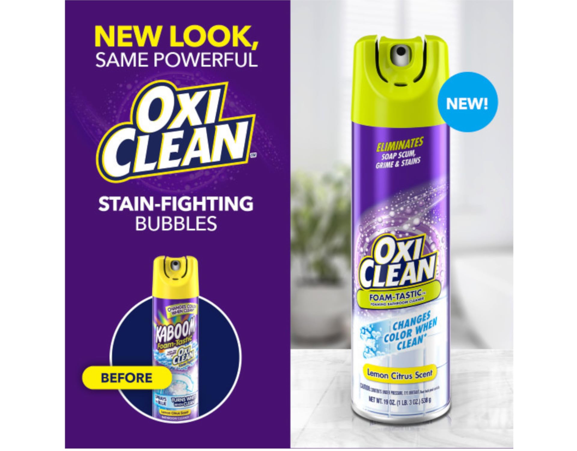 OxiClean superficie de azulejo antes y después destacando limpieza efectiva