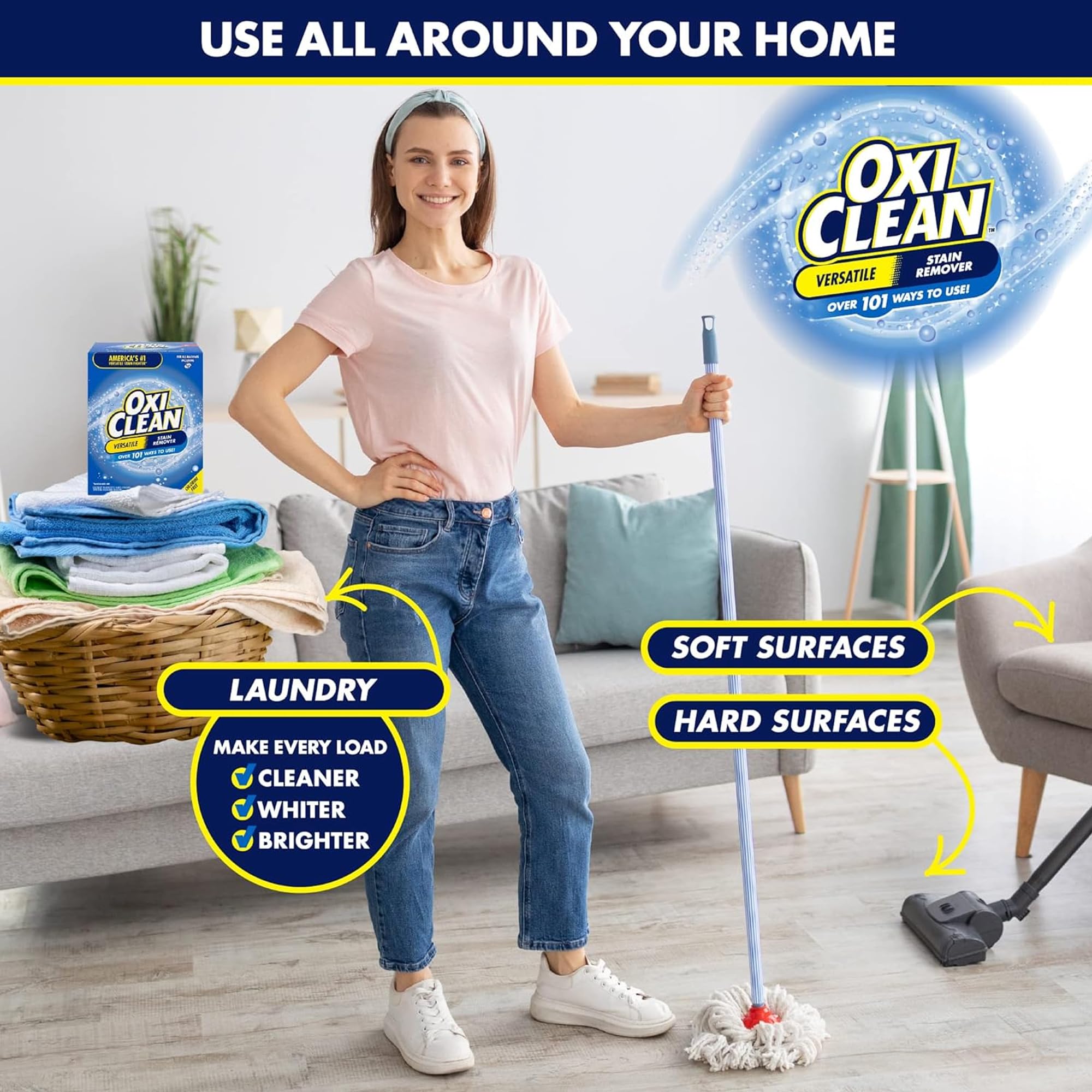 Limpieza de mancha en alfombra con OxiClean demostrando acción sin cloro segura