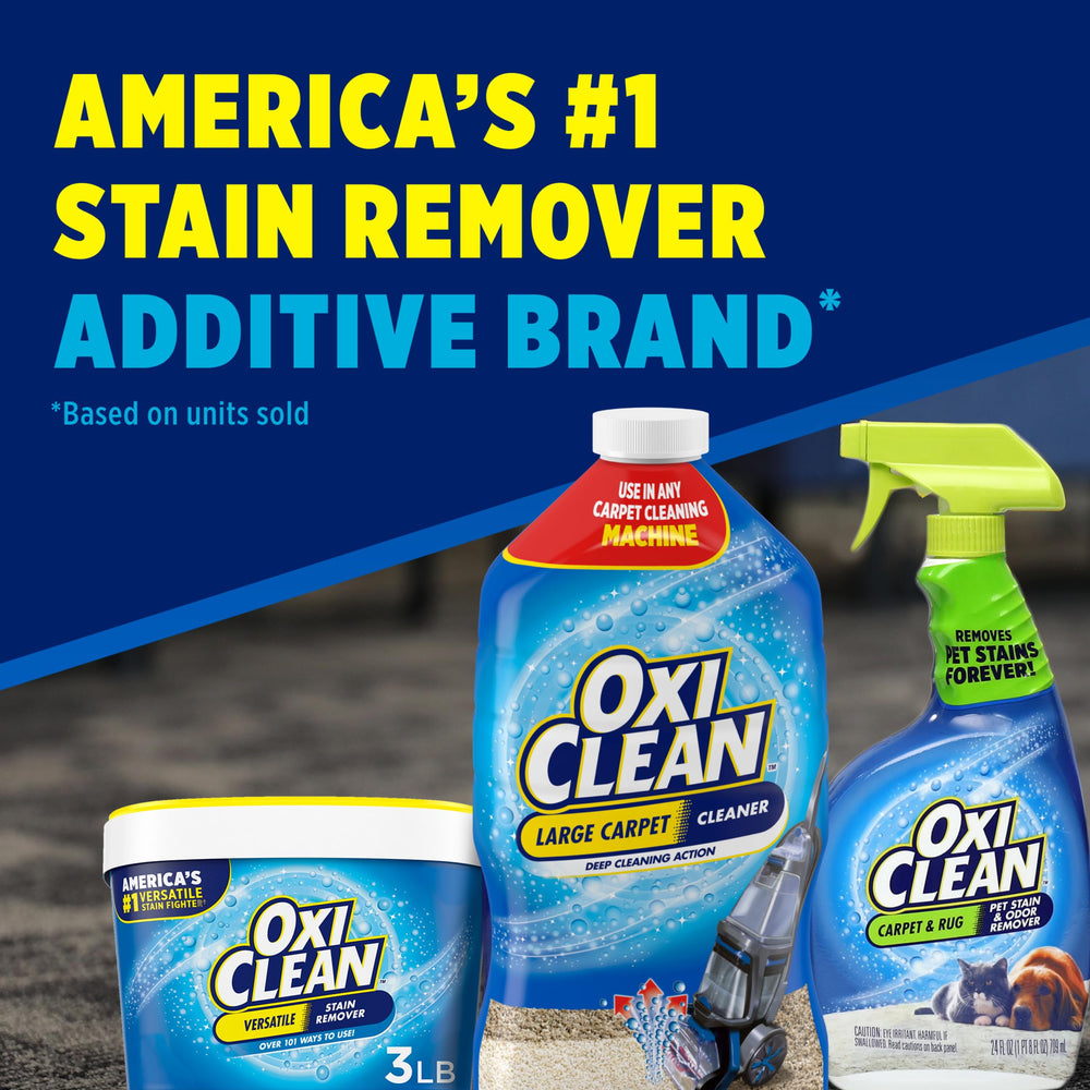 OxiClean limpiando alfombra en salón demostrando uso doméstico