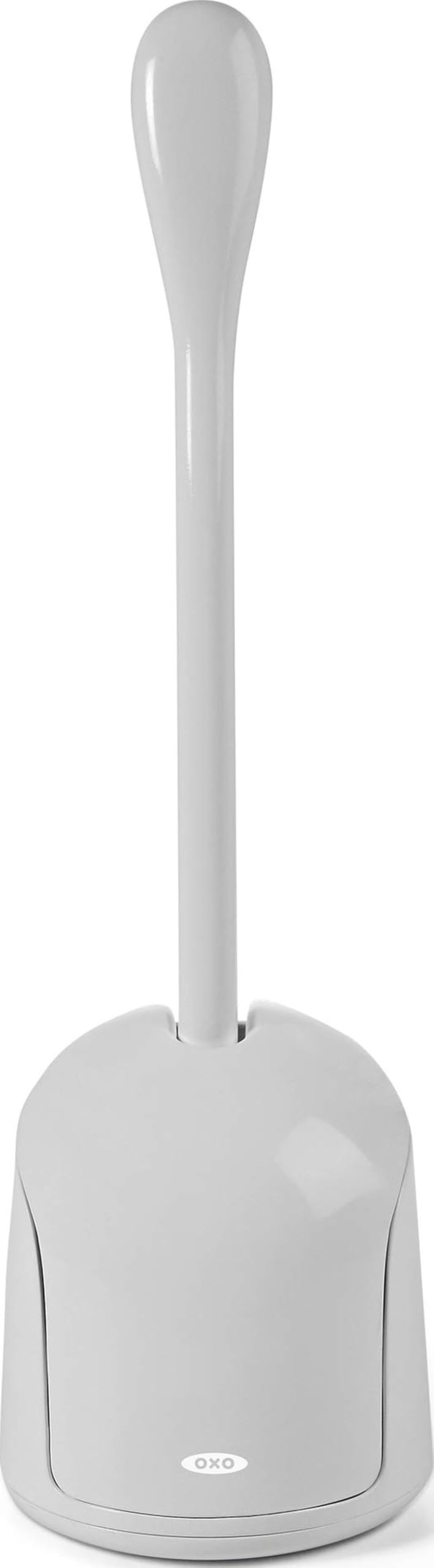 OXO cepillo de inodoro frontal mostrando diseño compacto y accesible