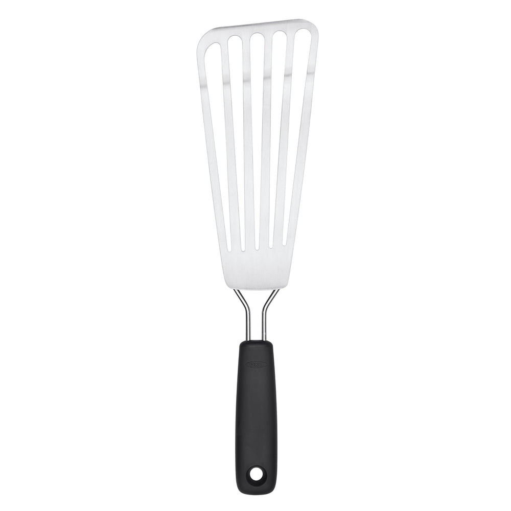 OXO espátula frontal mostrando diseño y tamaño, maniobra segura