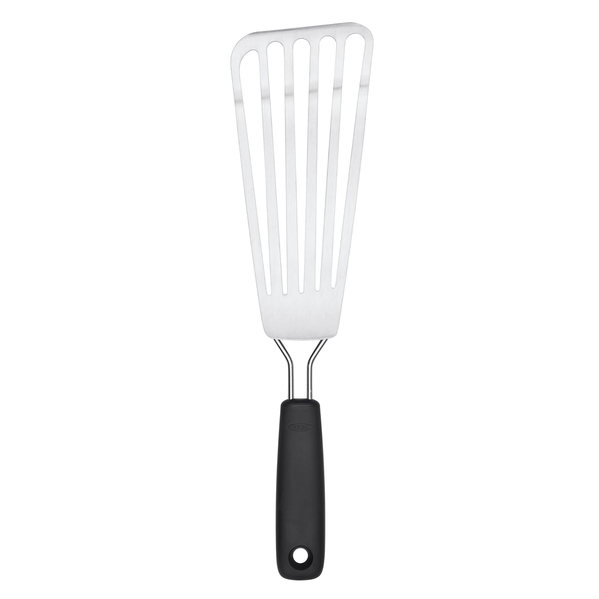 OXO espátula frontal mostrando diseño y tamaño, maniobra segura