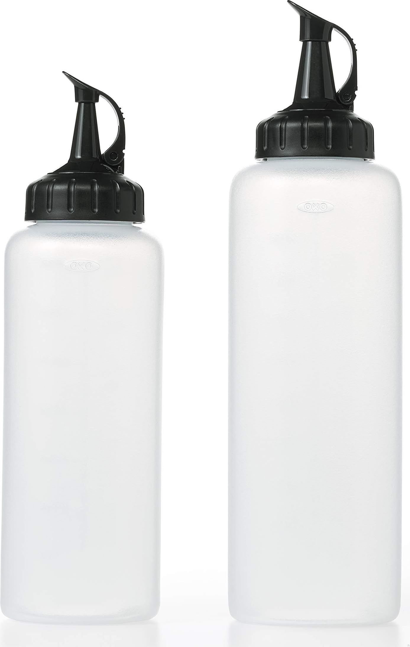 OXO botellas frontales empaques mostrando set y beneficios de control