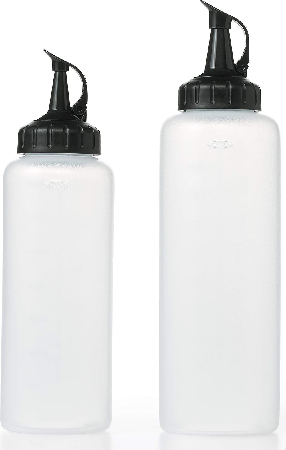 OXO botellas frontales empaques mostrando set y beneficios de control