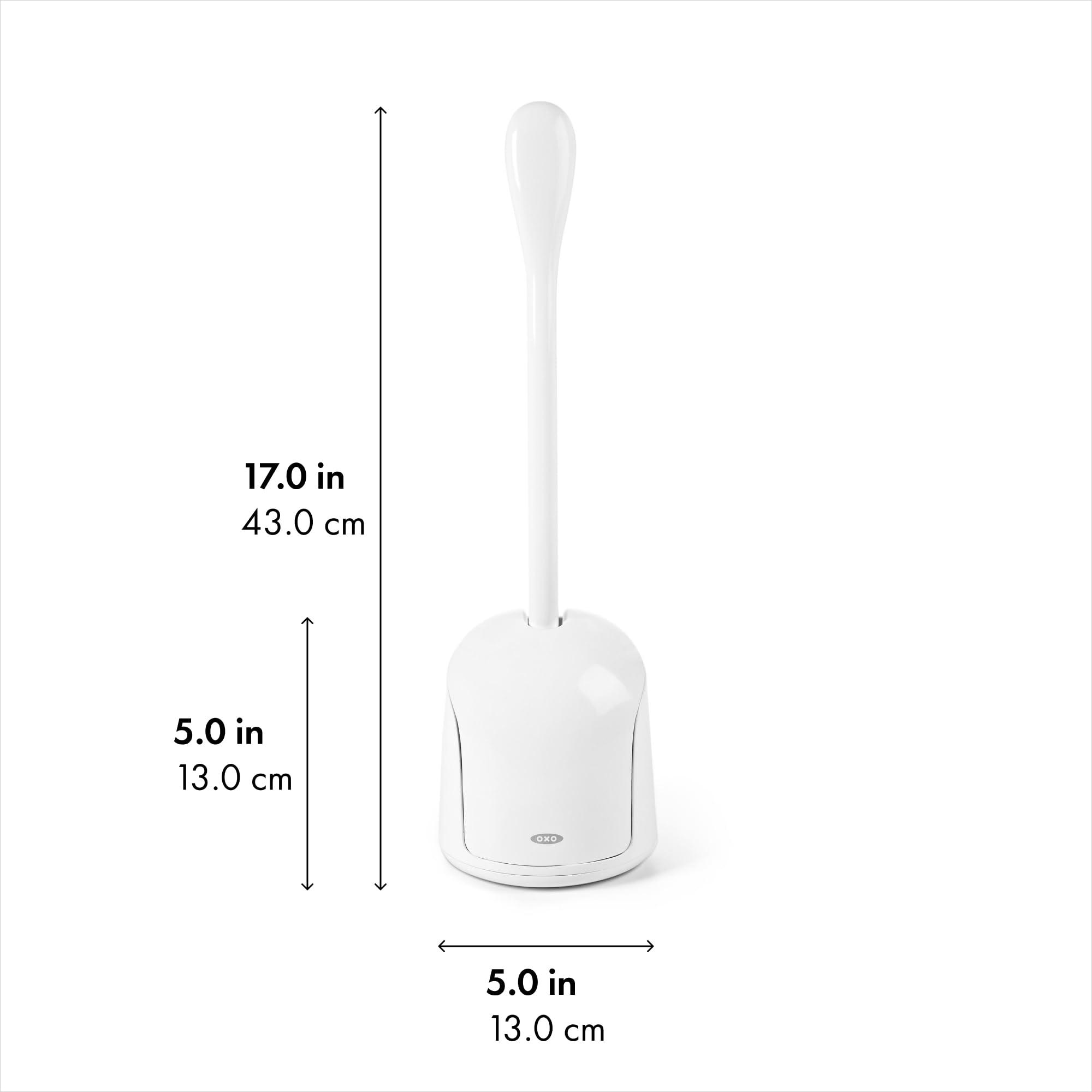 OXO cepillo alcanzando la esquina del inodoro para limpieza en zonas difíciles