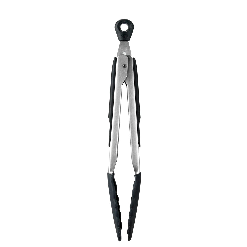 OXO pinzas 9 pulgadas frontal mostrando diseño resistente y acabado profesional