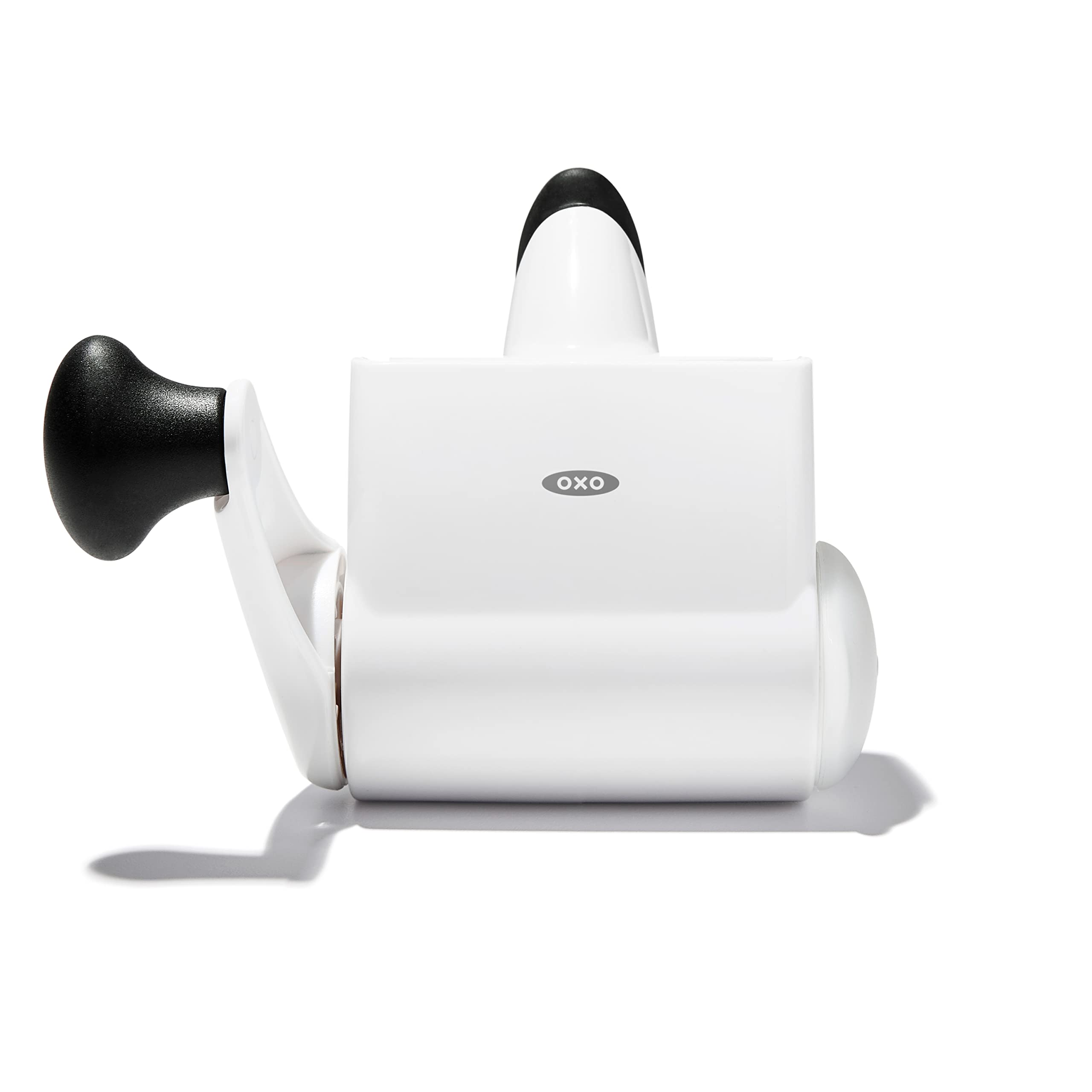 OXO rallador rotatorio vista frontal recoge y conserva queso