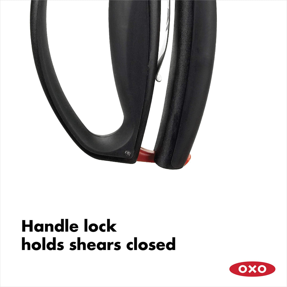 OXO tijeras desmontadas para limpieza, acceso a la bisagra y mantenimiento fácil