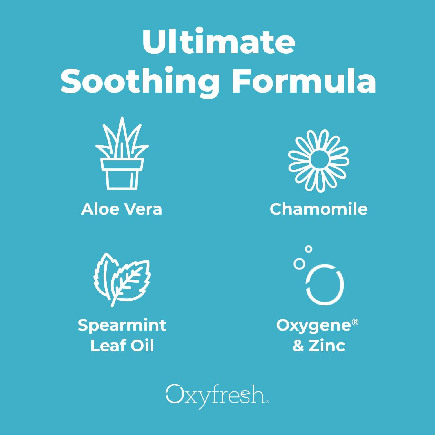Oxyfresh gel etiqueta con lista de ingredientes como aloe y zinc visibles