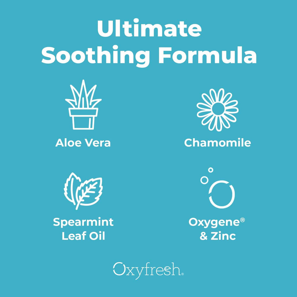 Oxyfresh gel etiqueta con lista de ingredientes como aloe y zinc visibles