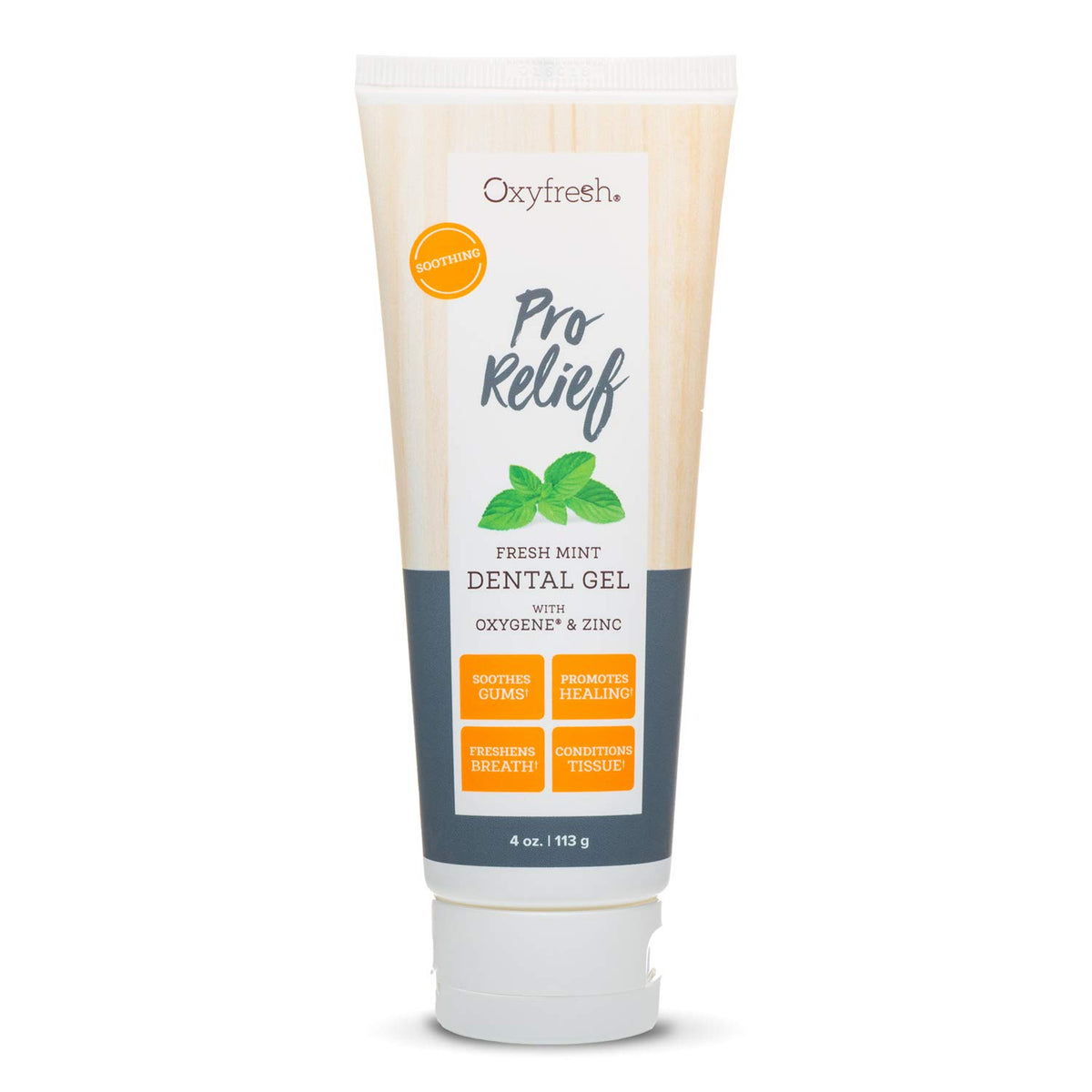 Oxyfresh gel paquete frontal mostrando bote y marca para alivio de encías