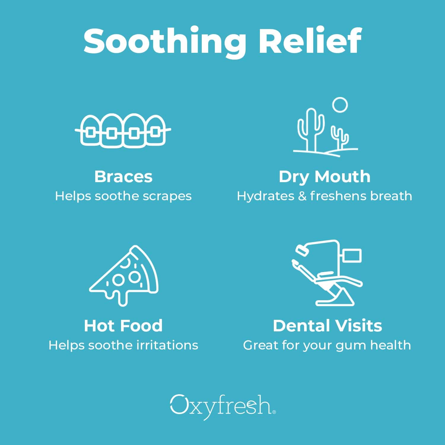Oxyfresh gel usado tras cita dental para calmar encías y refrescar aliento
