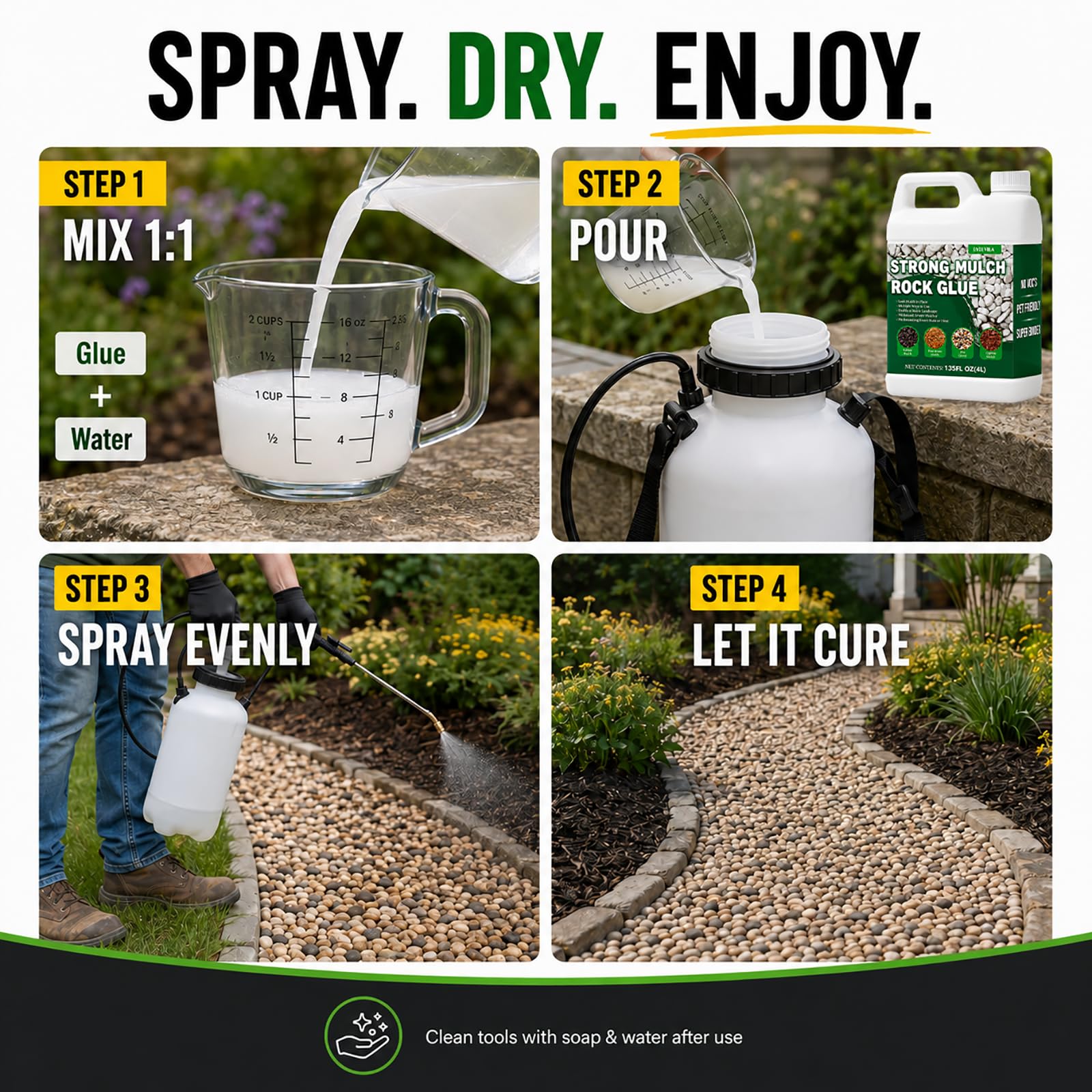 Oycevila imagen antes y después del jardín, reduce mantenimiento visible