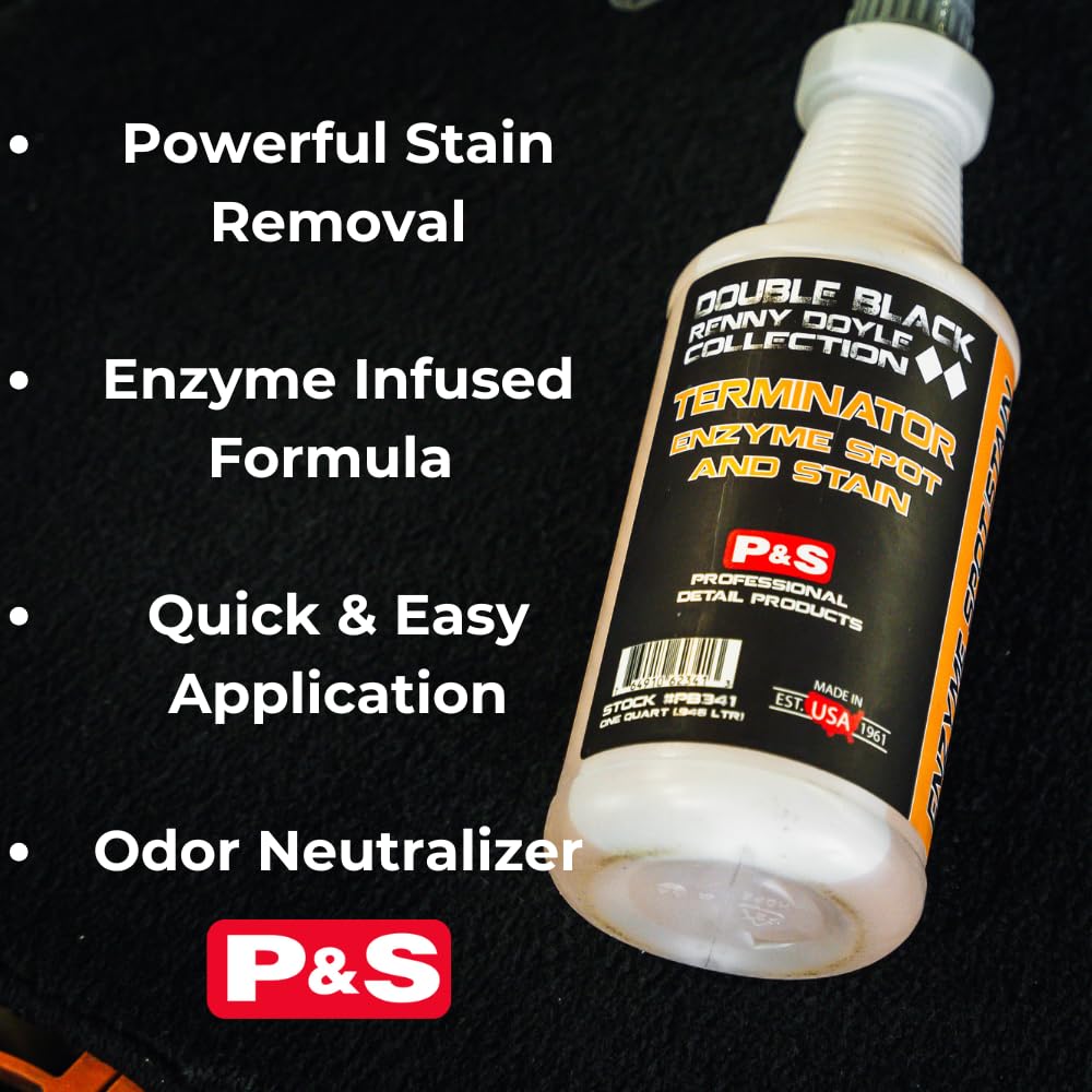 P & S Terminator detalle de etiqueta con instrucciones claras y ventaja de pretratamiento eficaz