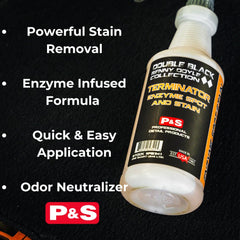 P & S Terminator detalle de etiqueta con instrucciones claras y ventaja de pretratamiento eficaz
