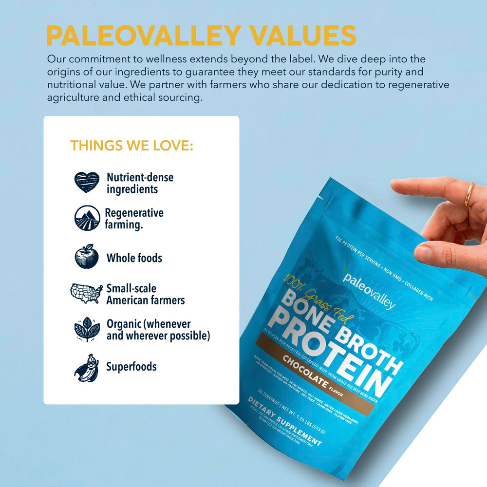 Paleovalley cuchara medidora y envase, visualiza tamaño de porción