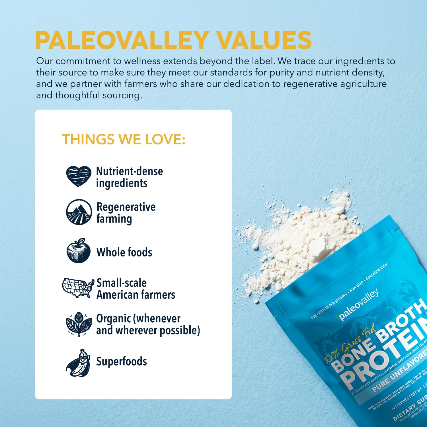 Paleovalley etiqueta nutricional mostrando ingredientes limpios