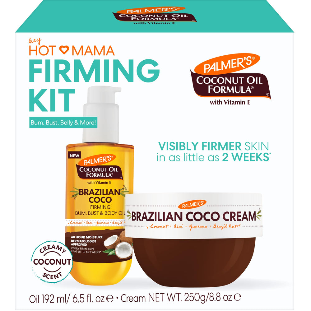 Palmer's crema Brazilian Coco frontal mostrando envase y beneficios hidratantes