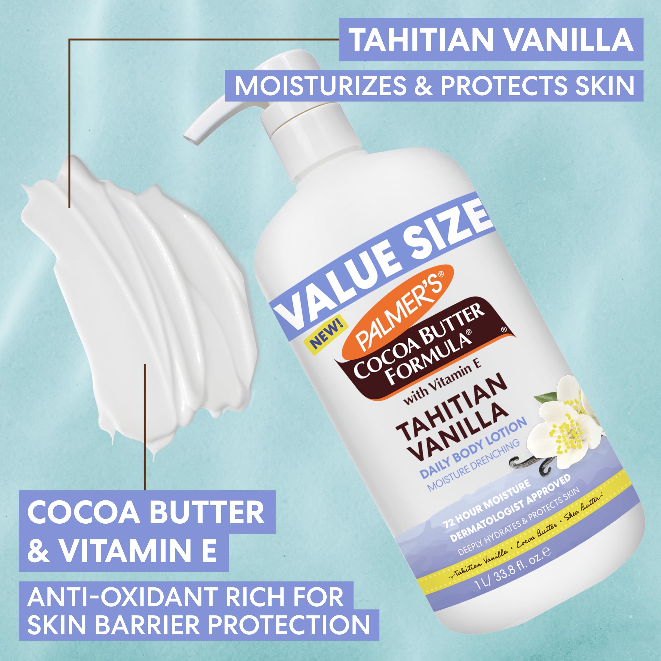 Palmer's detalle de etiqueta con manteca de cacao y vitamina E beneficios