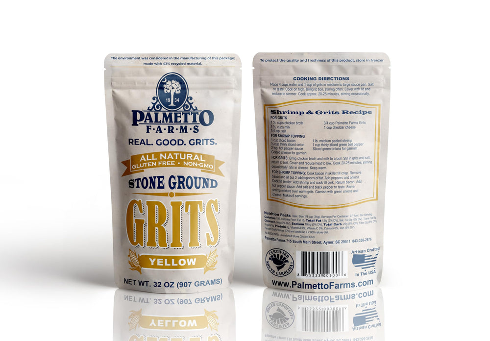 Palmetto Farms ambiente de cocina con grits servidos, inspirando comidas caseras