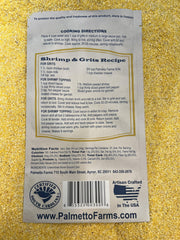 Palmetto Farms etiqueta con información Non-GMO y sin gluten clara