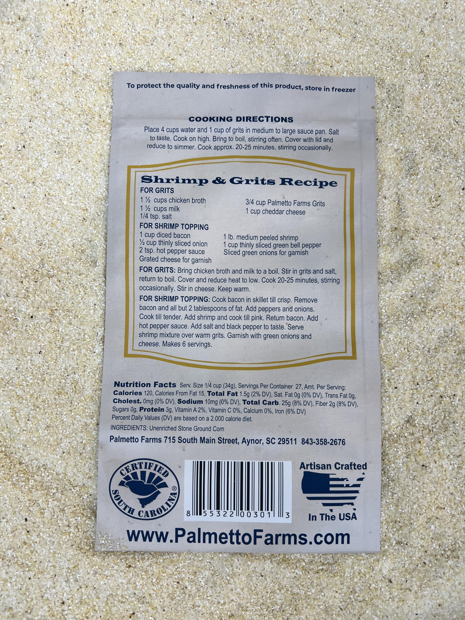 Palmetto Farms etiqueta con ingredientes y sello sin gluten visible