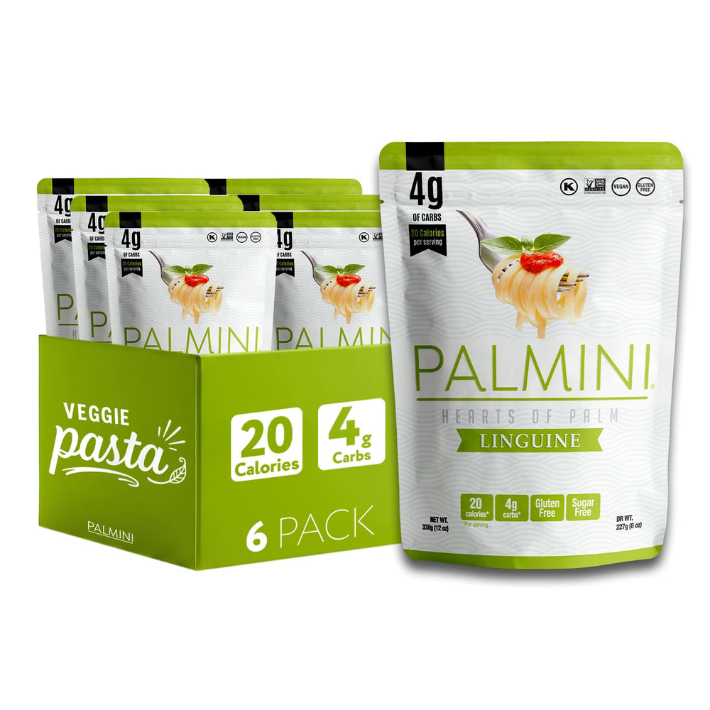 Palmini frente del paquete linguine mostrando marca y tamaño práctico