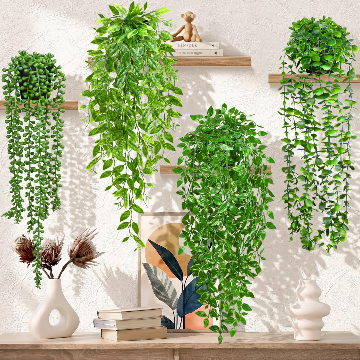 Palonu vista frontal con las cuatro plantas en macetas mostrando verdor instantáneo