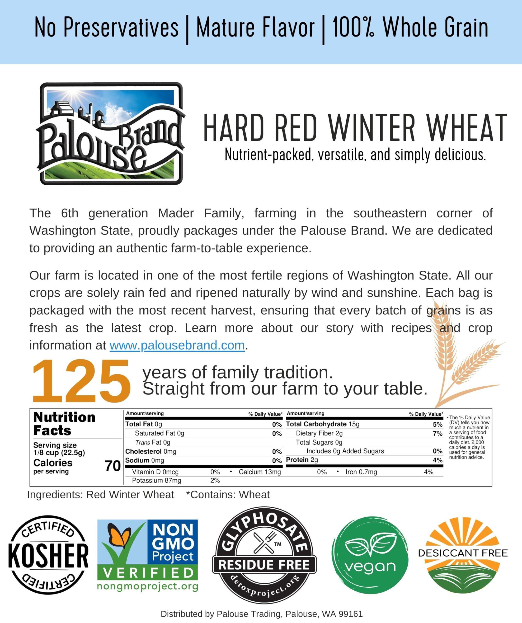 Palouse Brand etiqueta con sellos Non‑GMO y Kosher visibles