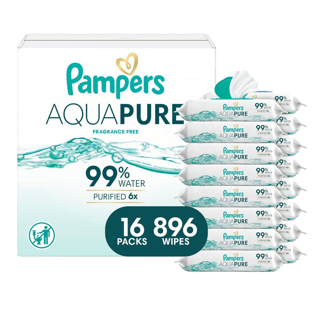 Pampers paquete frontal mostrando 16 envases, conveniencia y cantidad
