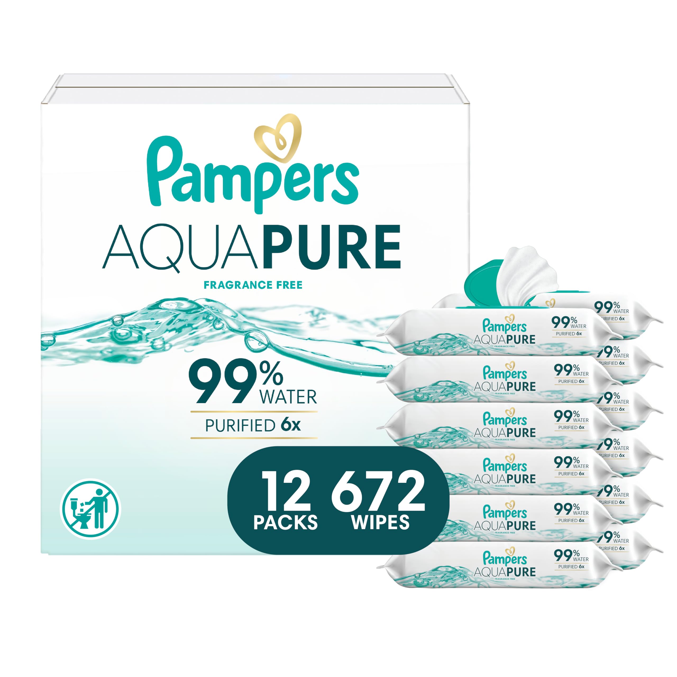Pampers paquete frontal mostrando 672 toallitas y diseño claro