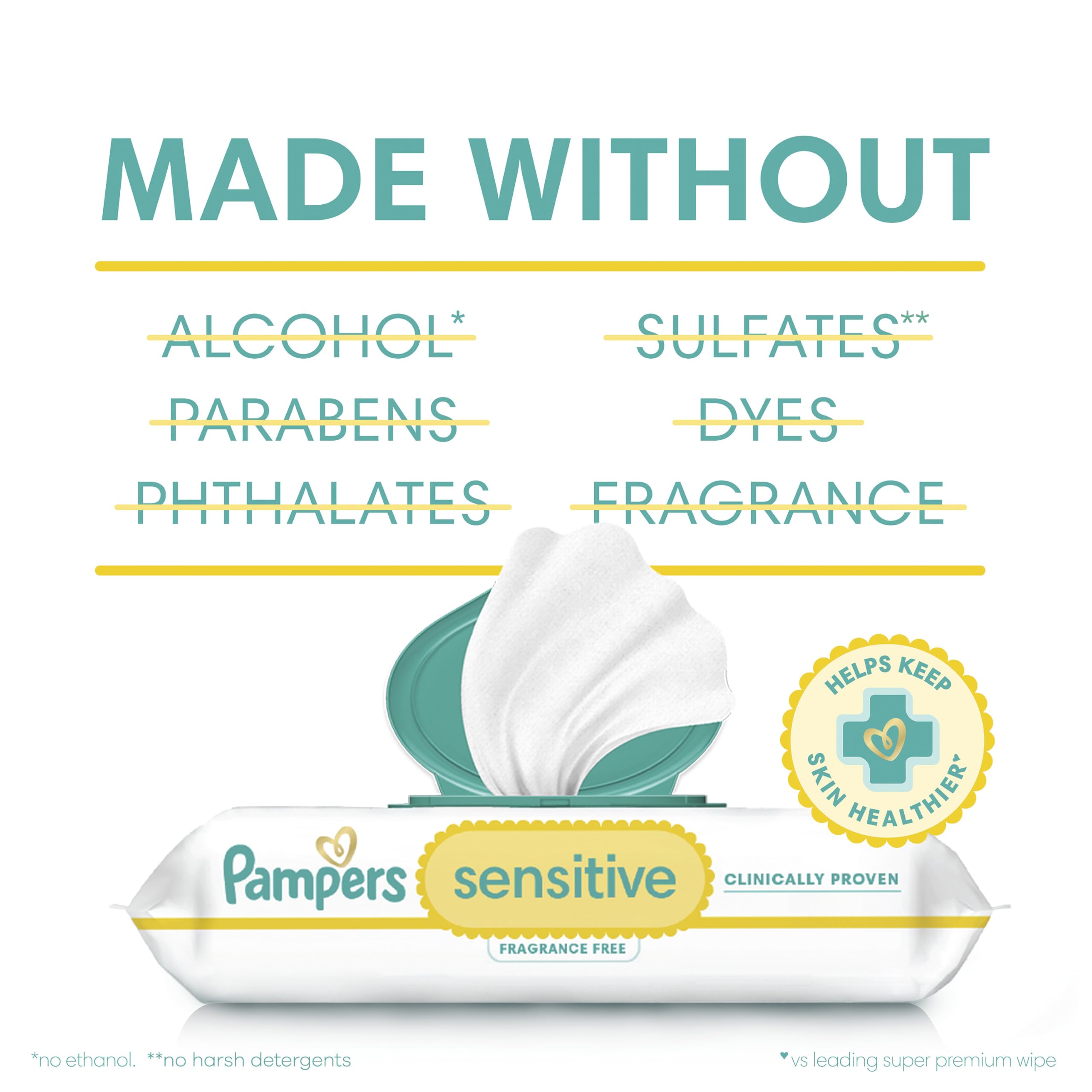 Pampers etiqueta con aprobaciones dermatológicas visibles y confianza