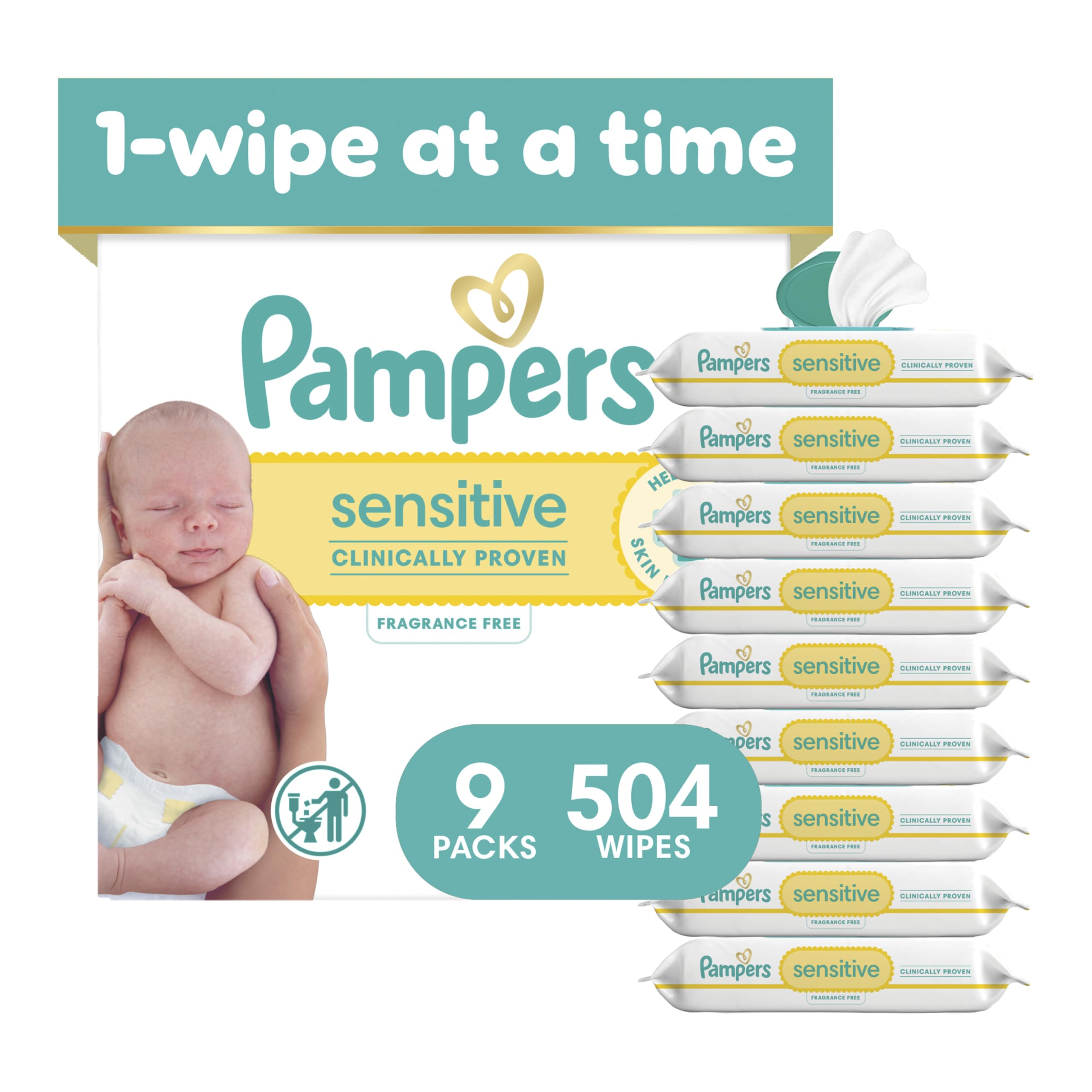 Pampers vista frontal del paquete muestra cantidad y formato práctico