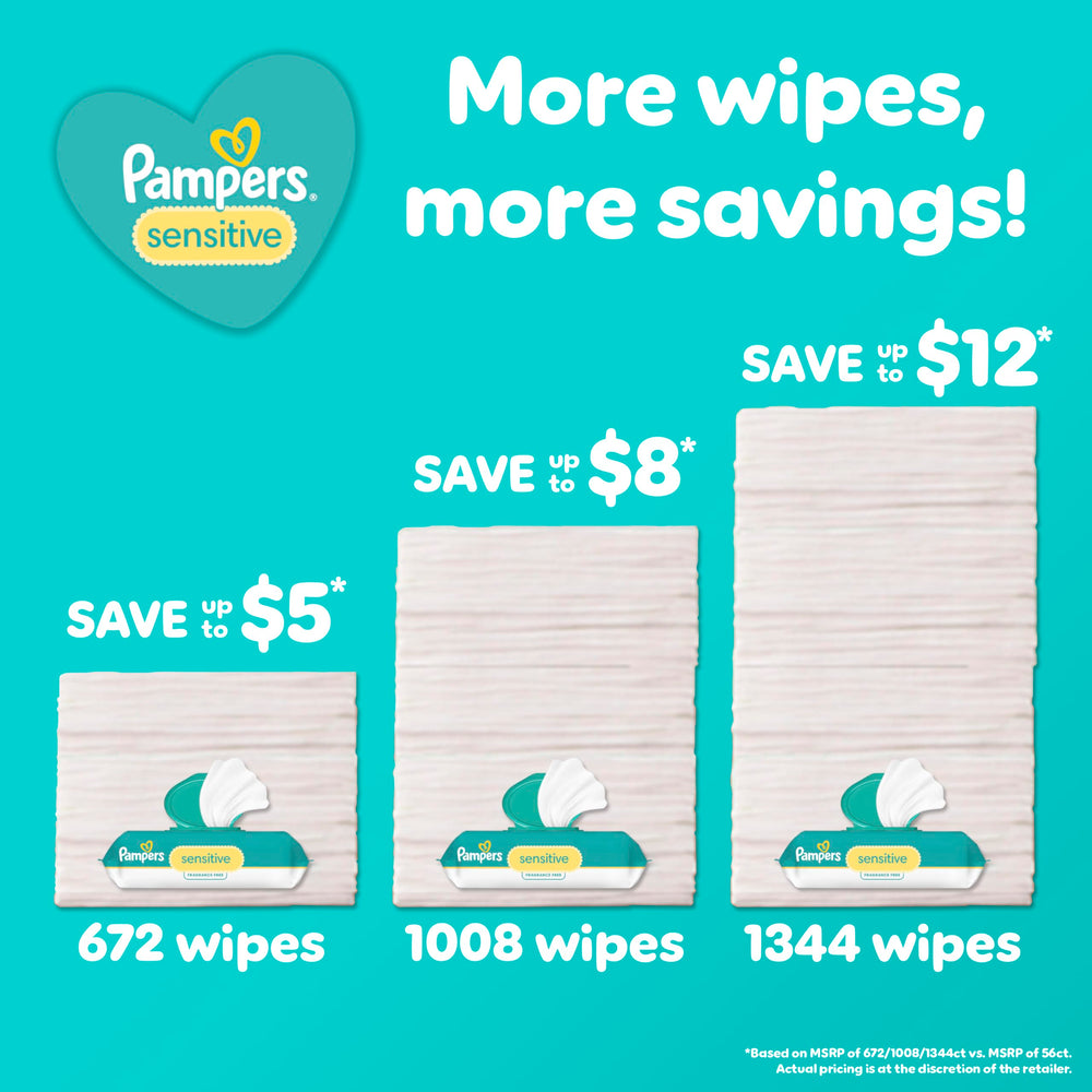 Pampers Toallitas Sensitive uso en cambiador limpiando delicadamente al bebé