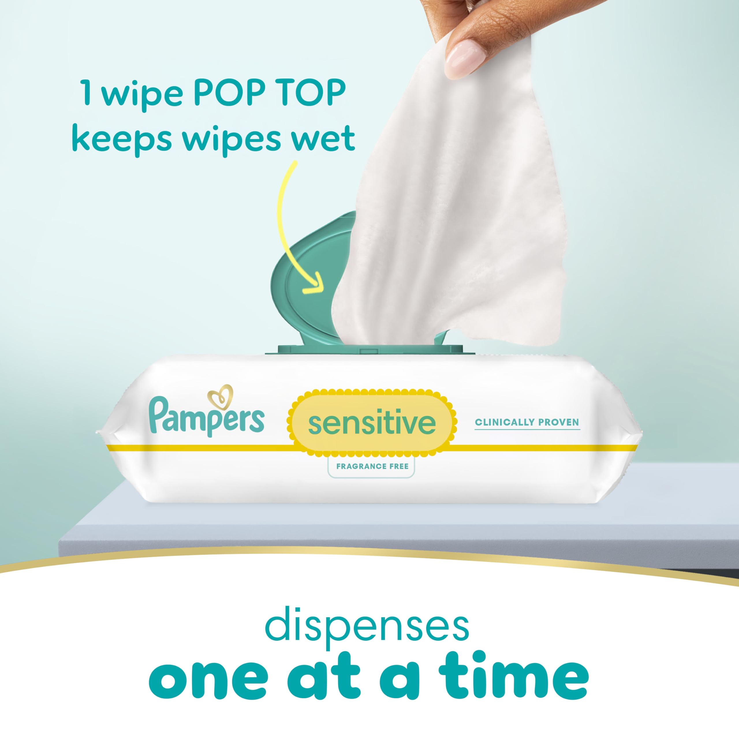 Pampers Toallitas Sensitive primer plano textura gruesa que limpia sin irritar