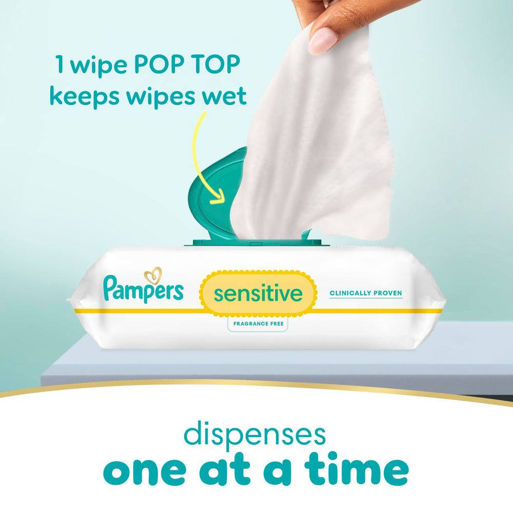 Pampers Toallitas Sensitive primer plano textura gruesa que limpia sin irritar