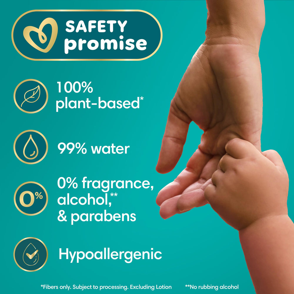 Pampers Ultraclean etiqueta con ingredientes y sin alcohol ni fragancia