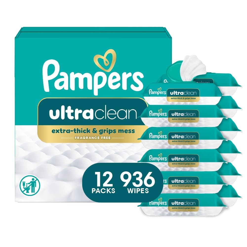 Pampers Ultraclean paquete frontal mostrando diseño y cantidad