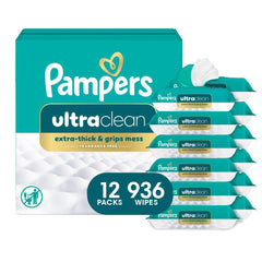 Pampers Ultraclean paquete frontal mostrando diseño y cantidad
