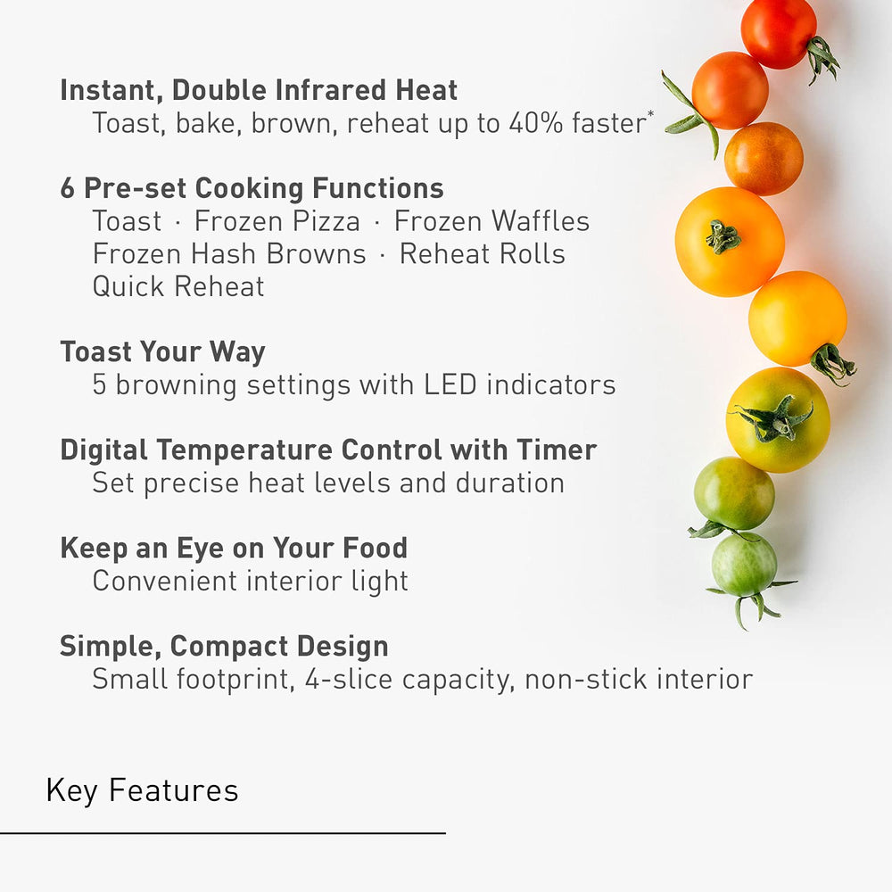 Panasonic FlashXpress interior cuadrado mostrando capacidad para pizza y 4 rebanadas