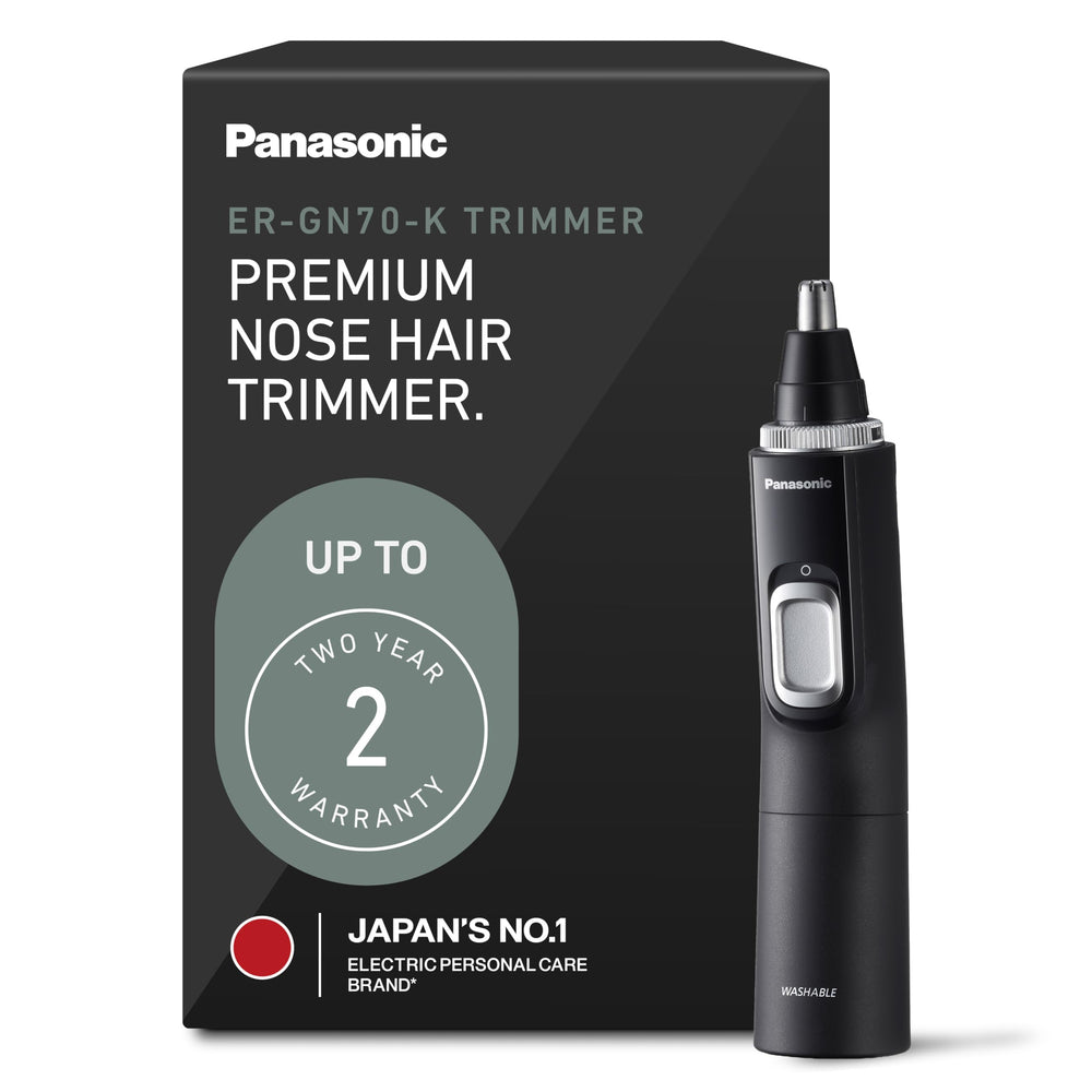 Panasonic recortador frontal mostrando diseño ergonómico y ventaja portabilidad