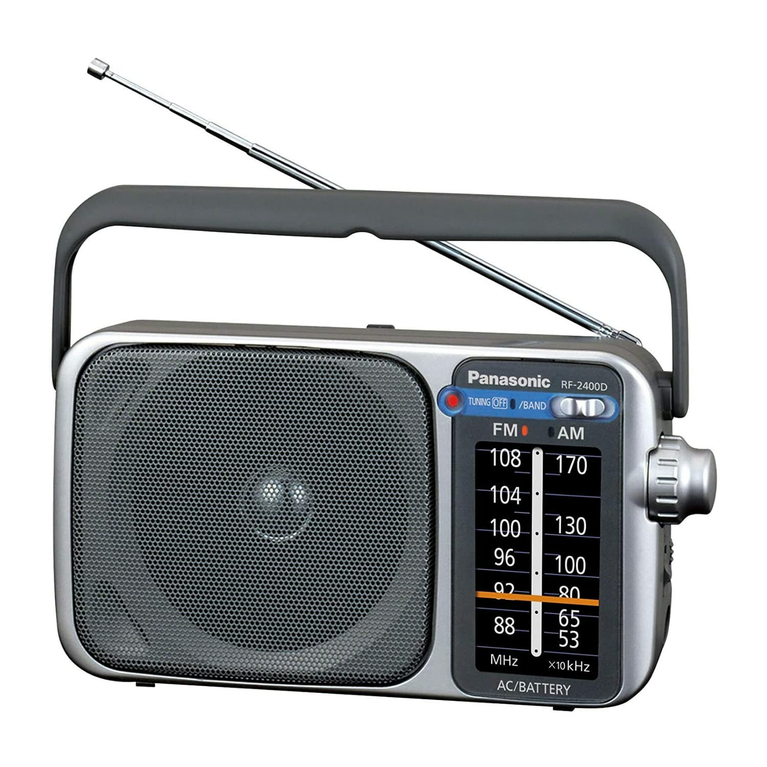 Panasonic RF-2400D vista frontal mostrando controles y diseño, práctico para uso diario