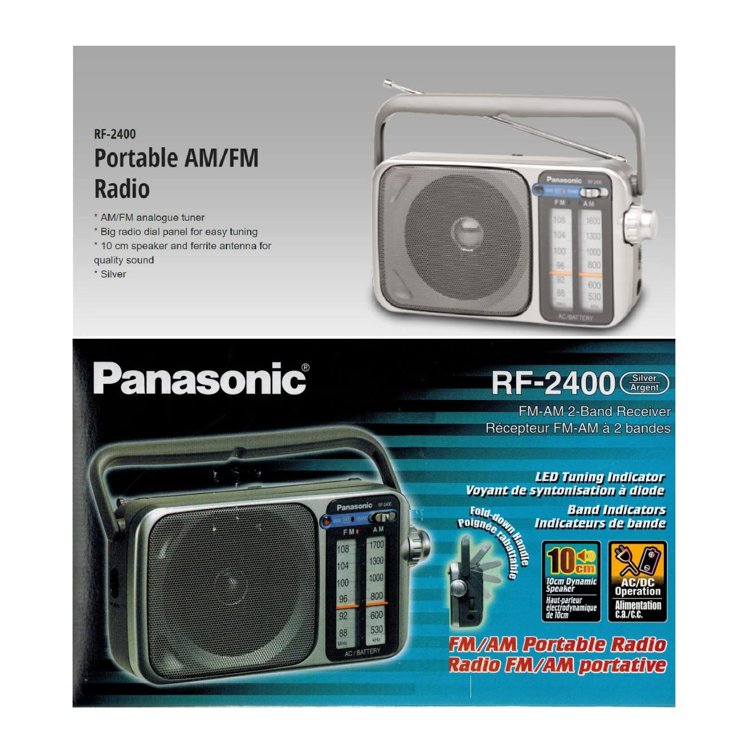 Panasonic RF-2400D panel trasero con entrada de auriculares y toma para adaptador AC