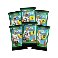 Panini packs abiertos con cartas rookie y base visibles para emoción de ripping