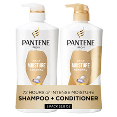 Pantene frontal del set de champú y acondicionador mostrando dos envases y beneficios hidrantantes